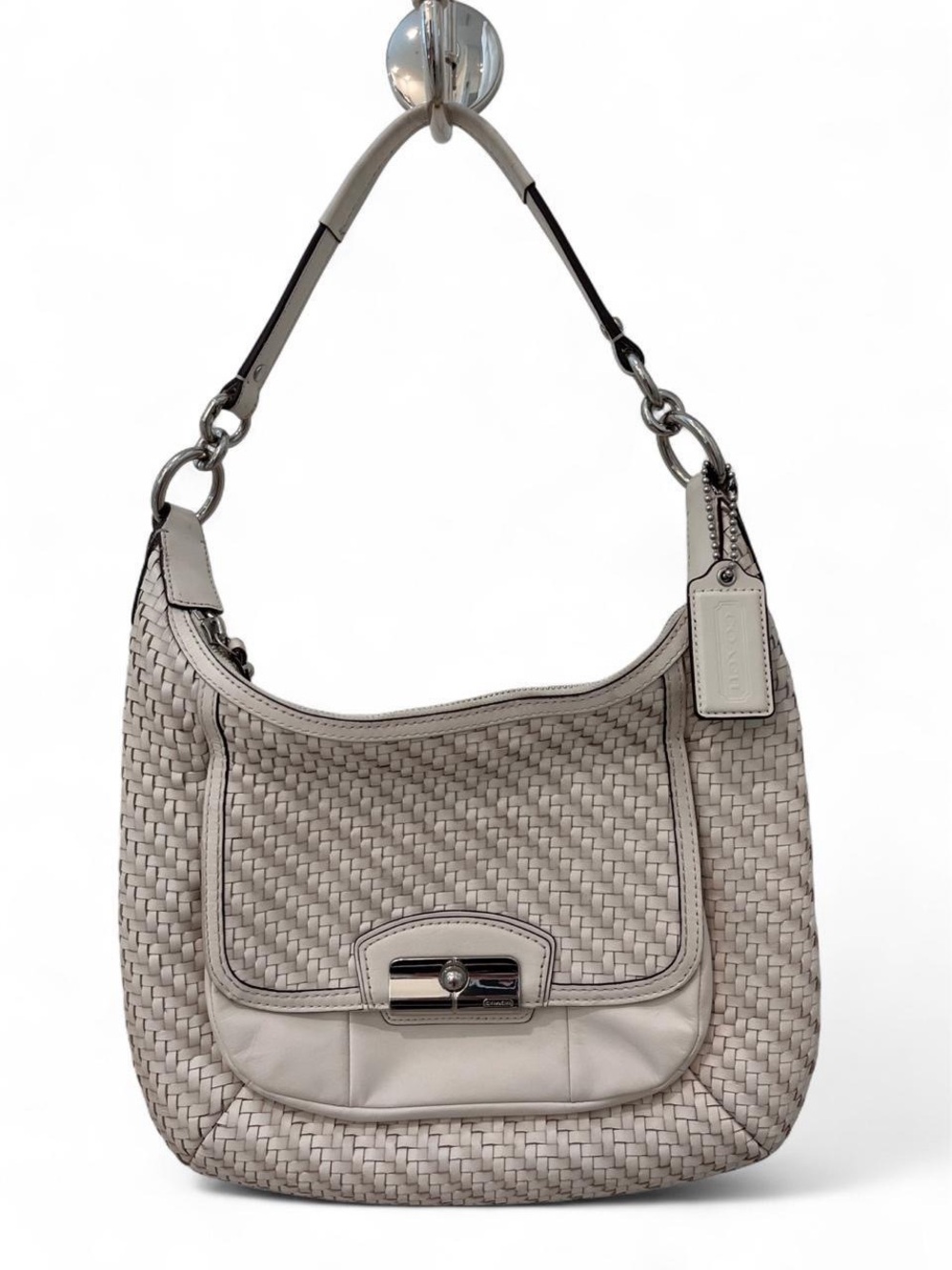 Coach Woven Leather Hobo Bag in Light Taupe